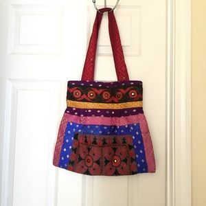 Indian Handmade Large Purse Multi-color Zips Close